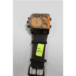 NEW MENS BLACK AND ORANGE OULM TRIPLE TIME ZONE