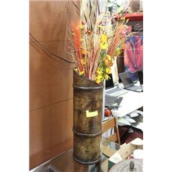 BROWN DECORATIVE FLOOR VASE W/ ARTIFICIAL FLOWERS