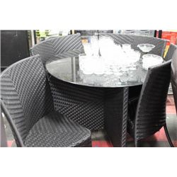 BLACK GLASSTOP RATTAN STYLE PATIO TABLE W 4