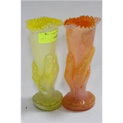 PAIR OF ORANGE AND YELLOW HAND VASES
