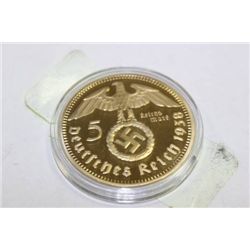 NAZI GOLD PLATED REPLICA 5 MARK COIN