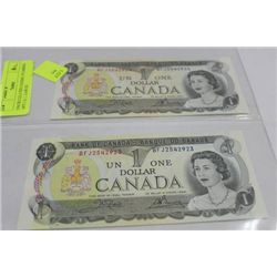 UNCIRCULATED CONSEC NUMBERS 1973 1 DOLLAR X2