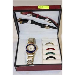QUARTZ WATCH W/ 5 FACE CHANGES & 2 STRAPS - NEW
