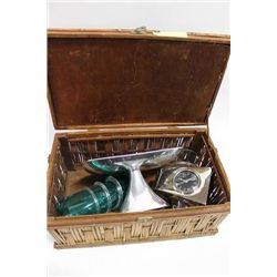 RATTAN CHEST AND CONTENTS