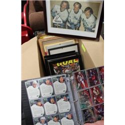 BOX WITH AUTOGRAPHED PICS & BINDERS OF HOCKEY CARD