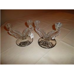 Pair of glass candle sticks with sterling silver etching