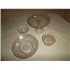 Image 1 : Collection of pressed glass: 1 cake stand; 1 Victoria Jubillee plate; 1 round & 1 barrel candy dish