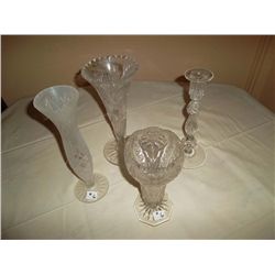 Cut glass vases 3 - Cut glass candle stick 1