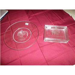 1 Pressed Glass Commem. Rembrandt 1969 plate; 1 etched glass box - RUH Foundation