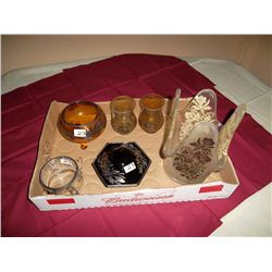 Assortment of glass and sterling silver vases 6 items.