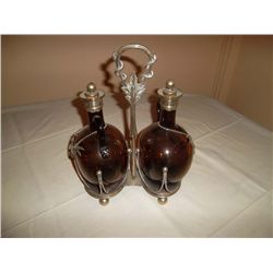 Amber glass decanters in sterling silver stand 2