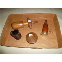 Wooden Barrel spout and 2 containers