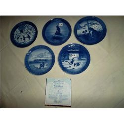Collection of Royal copenhagen Christmas plates. 1962; 1968; 1969; 1970 and 1989
