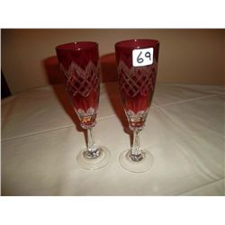 Cranberry glass champagne flutes 2