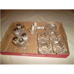 Miscellaneous glassware (salt and pepper; votive holders)