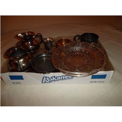 Collection of silver. Cream and sugar; serving dishes