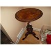 Image 1 : Walnut round hall table. Inlaid. 3 legged hoof foot