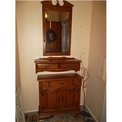 Maple hall unit. Set: mirror; two drawer suspended on wall and cabinet