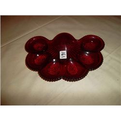 Ruby glass deviled egg or oyster server