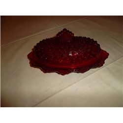 Ruby glass butter dish