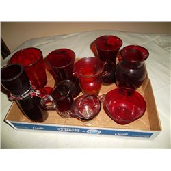 Ruby glass collection of vases and pitchers