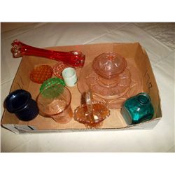 Collection of depression glass and carnival glass items