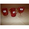 Image 1 : Collection of cranberry glass. 1 wine glass; 1 goblet and 1 small pitcher