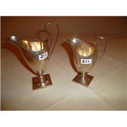 Sterling silver "Helmet" type creamers. George 3rd London circa 1786 - 1796. Kings head