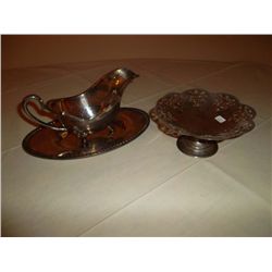 Silver candy dish and 1 gravy boat