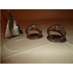Silver sail boat; 2 silver lids