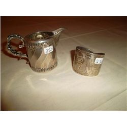 Sterling silver bracelet or napkin ring and small pitcher