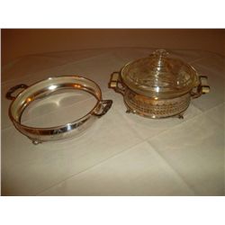 Silver vegetable serving dishes; 1 with bakelite or ivory handles