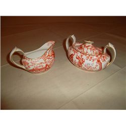 Cream and Sugar serving set. Red & White oriental pattern. Royal Crown Derby china