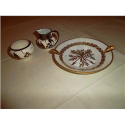 Ash tray Gold and white (Birks); 1 Cream & sugar set Lancaster and Sandland England