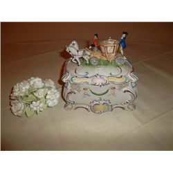 Small porcelain flower posie in pristine condition and 1 cookie jar (chipped)