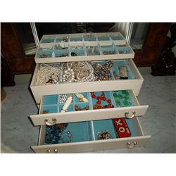 Large white jewellery box with costume jewellery