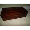 Image 1 : Victorian mahogany writing slope/box with brass corners & brass inlaid handles on side. Leather writ
