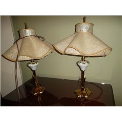 Pair of lamps Brass bottom with ivy on glass