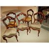 Image 1 : Side chairs 5. Carved to match settee #345. Two gold covered and three green. Circa 1840