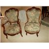 Image 1 : Walnut carved mother and father chairs carved to match settee and side chairs. Circa 1840