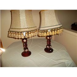 Pair of mahogany lamps with porcelain inlay