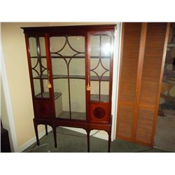Hepplewhite style china cabinet Mahogany inlaid around 2 long doors/ stationary front Glass on sides