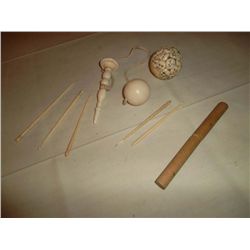 Assorted ivory pieces Bilboquet toy (ball on stick game) and other assorted  items