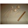 Image 1 : Assorted ivory pieces Bilboquet toy (ball on stick game) and other assorted  items