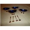Image 1 : Sterling silver open salt cellars with blue liners set of 4 Sheffield 1889