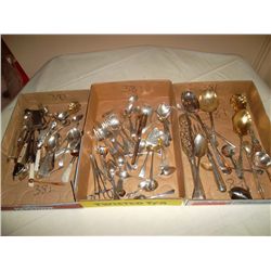 Sterling silver collection 3 boxes and assorted cutlery and serving utensils