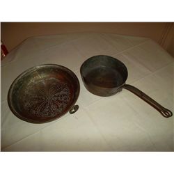 Copper strainer. Georgian or early Victorian.  Copper saucepan