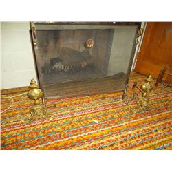 Brass fireplace screen  handsome brass and irons 1810 to 1840