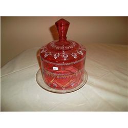 Cranberry glass covered cake or cheese server