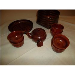 Chinese tea set Wooden in basket